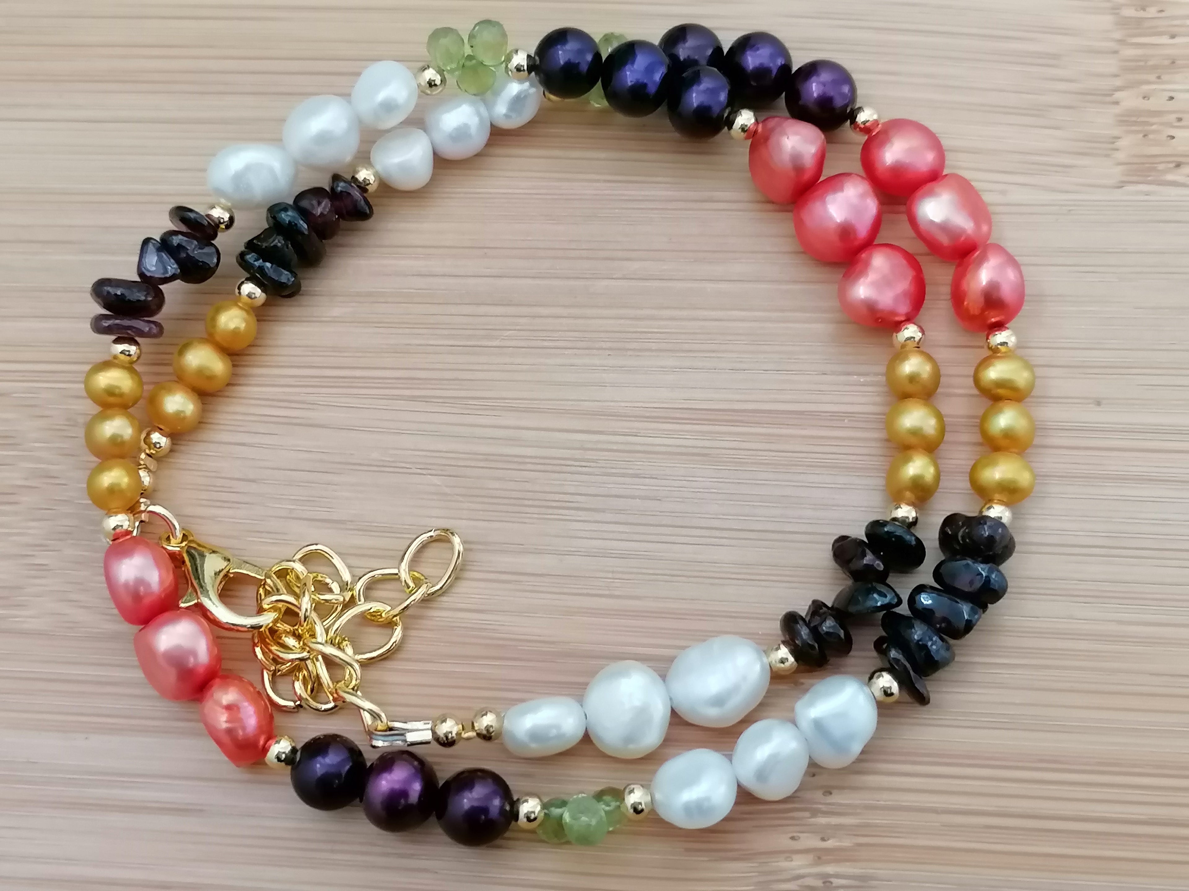 Freshwater Pearl, Garnet & Peridot Necklace semi-precious