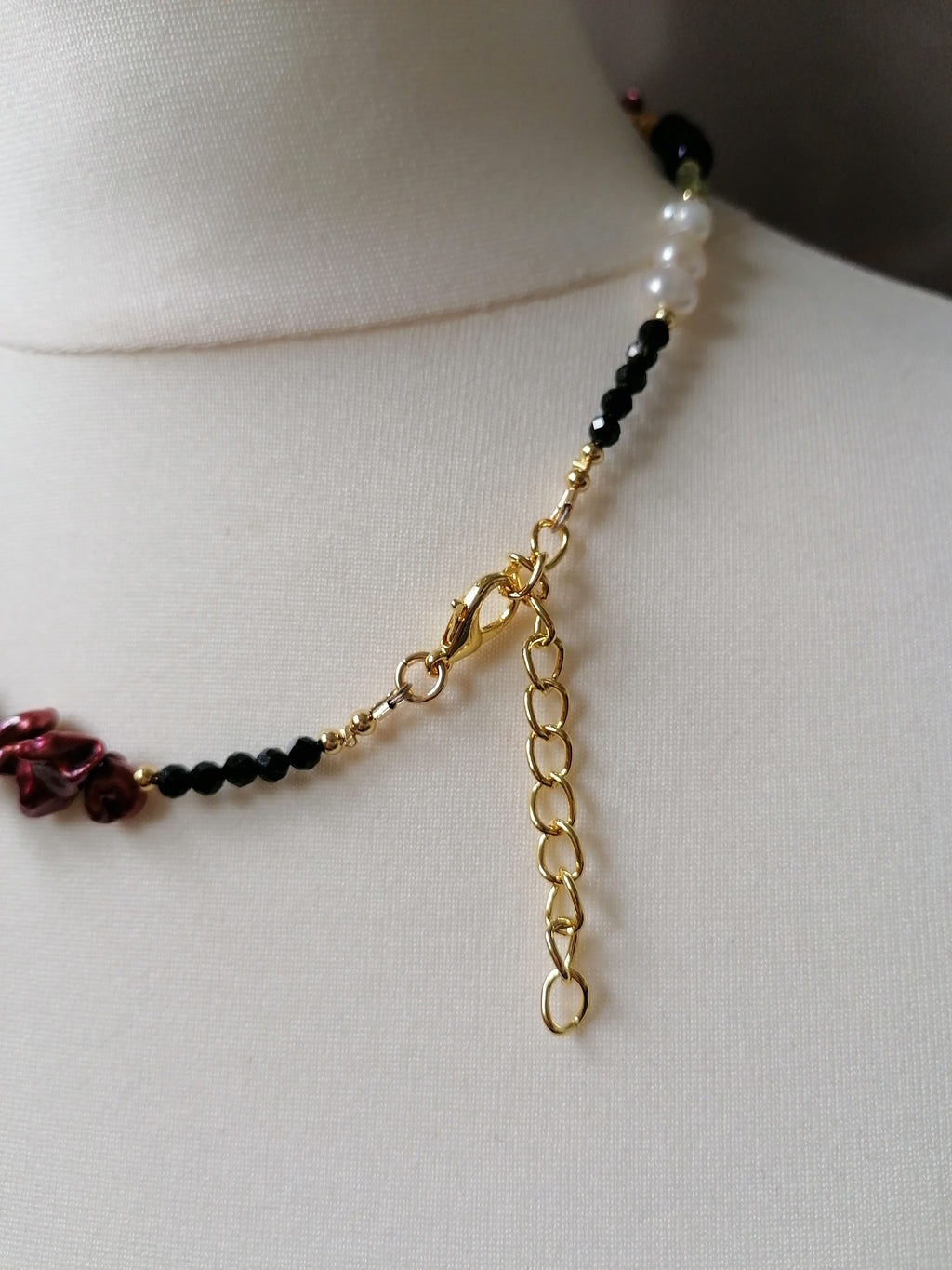 Cultured freshwater pearl Necklace, Kesh Pearl, Peridot, Black Tourmaline