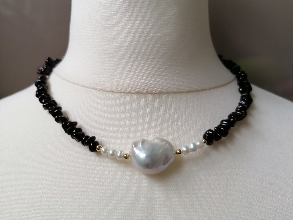 Semi-precious Garnet & Freshwater Pearl Necklace