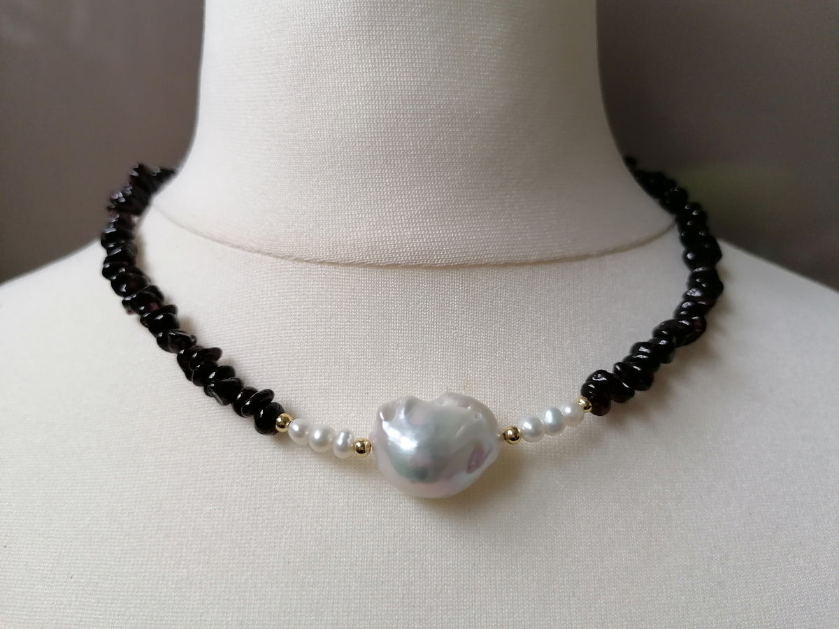 Semi-precious Garnet & Freshwater Pearl Necklace
