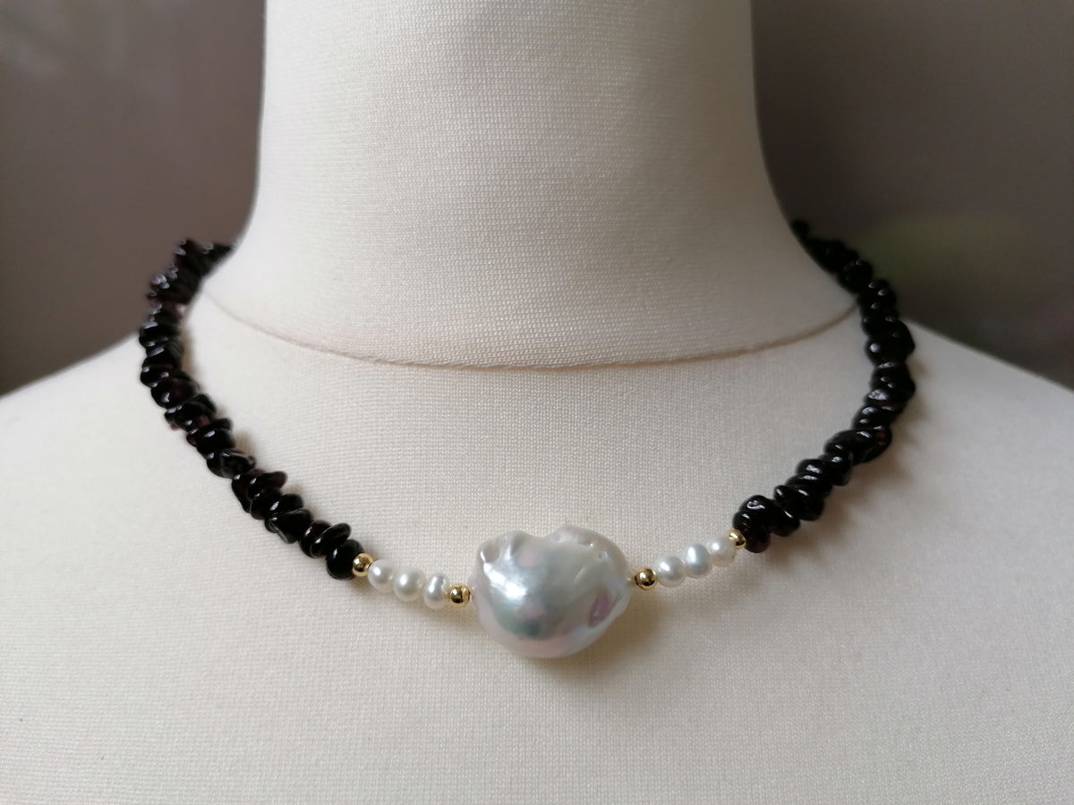Semi-precious Garnet & Freshwater Pearl Necklace