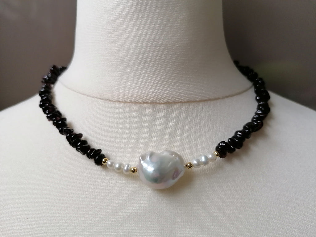 Semi-precious Garnet & Freshwater Pearl Necklace