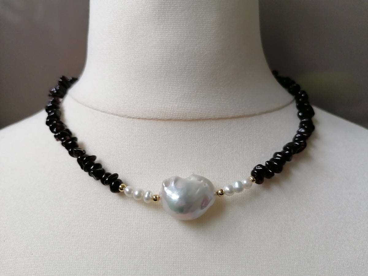 Semi-precious Garnet & Freshwater Pearl Necklace
