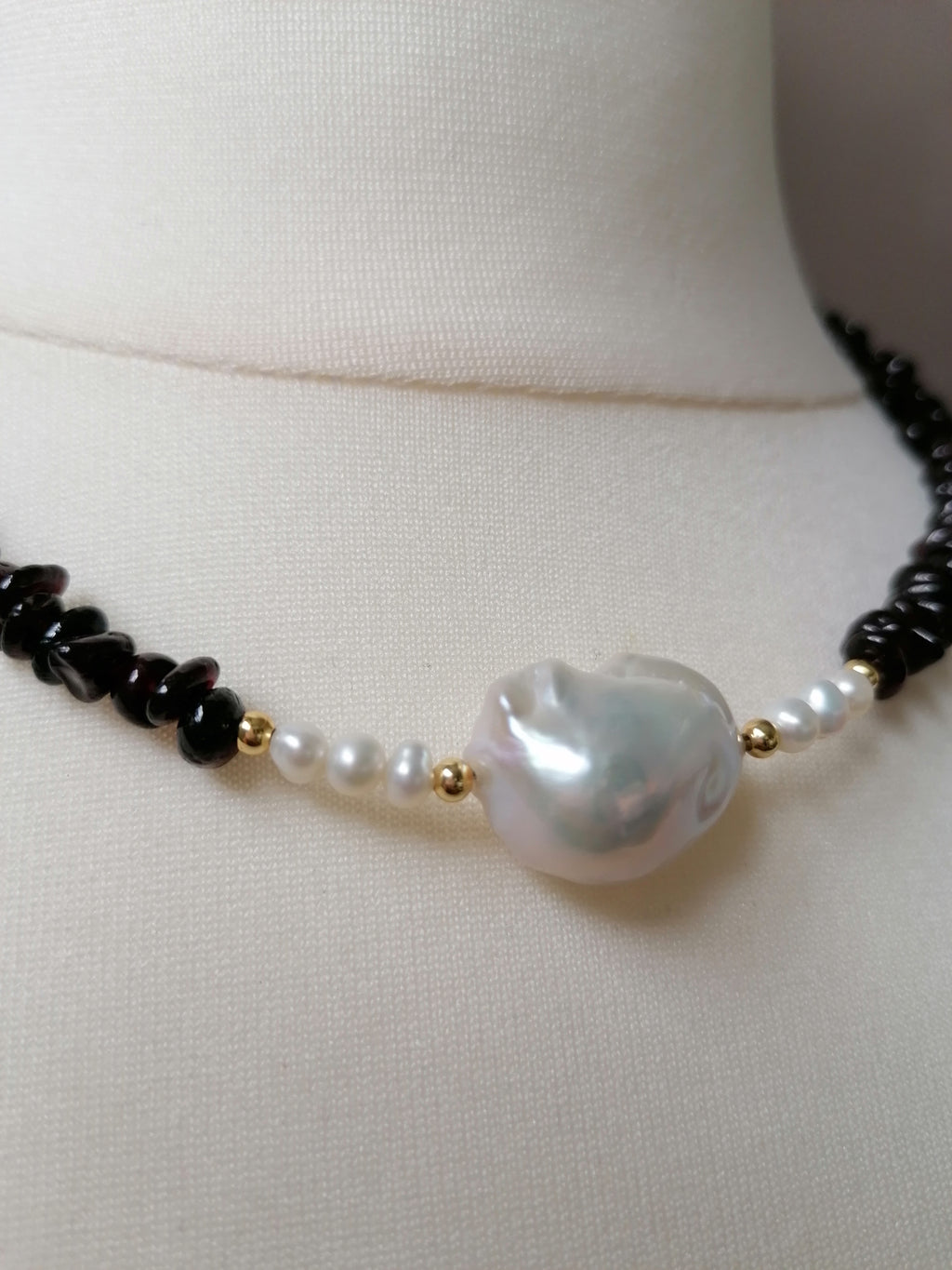 Semi-precious Garnet & Freshwater Pearl Necklace