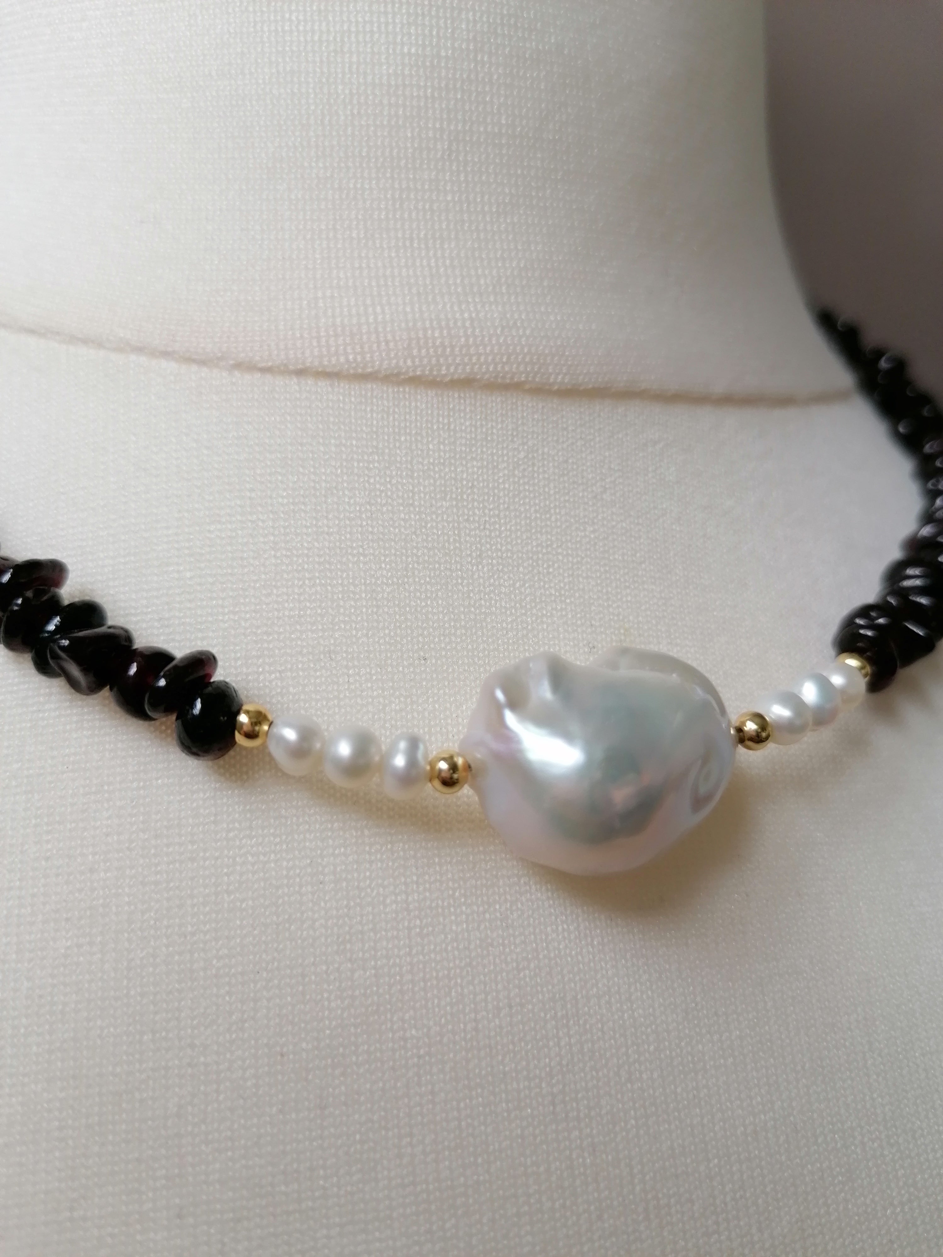 Semi-precious Garnet & Freshwater Pearl Necklace