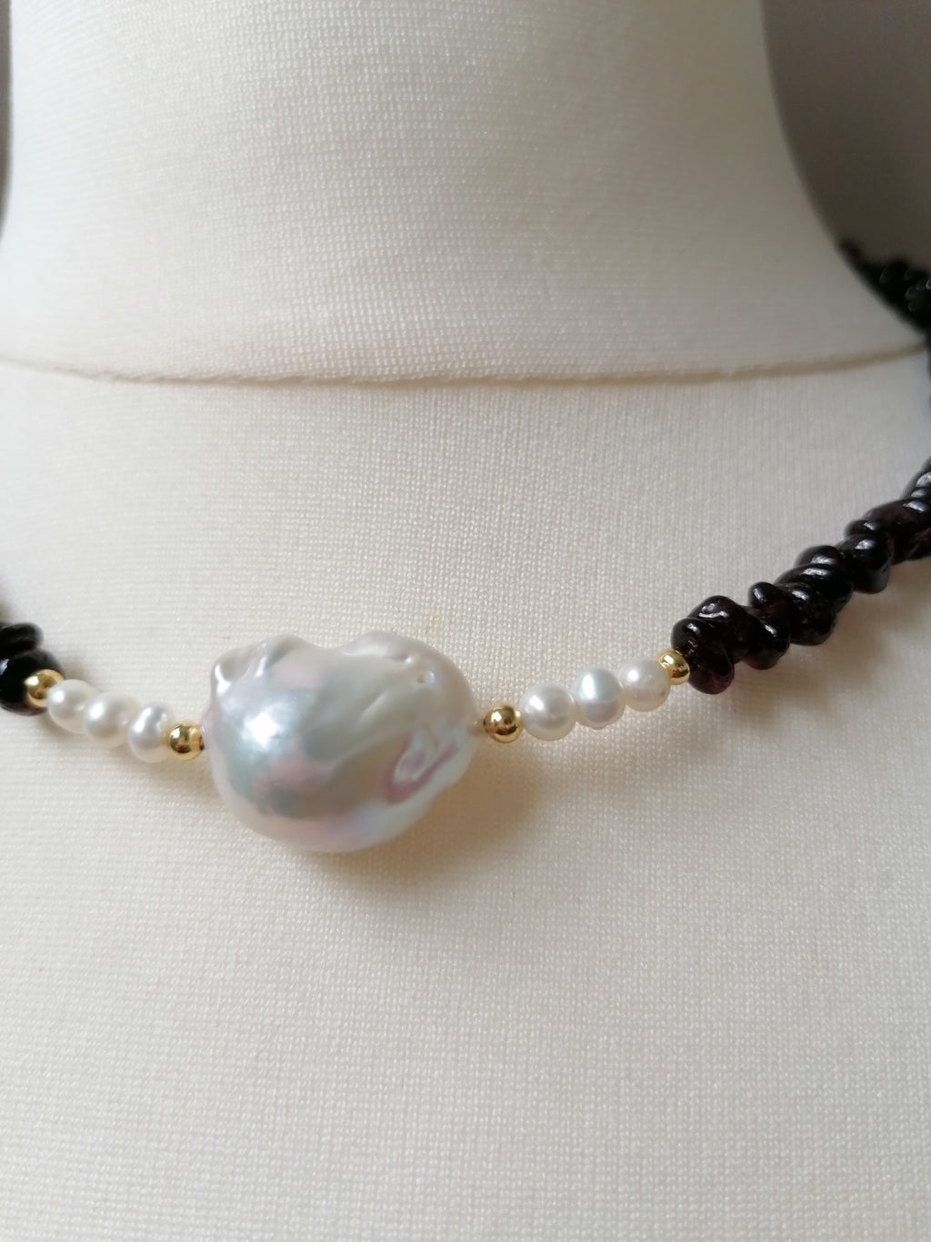 Semi-precious Garnet & Freshwater Pearl Necklace