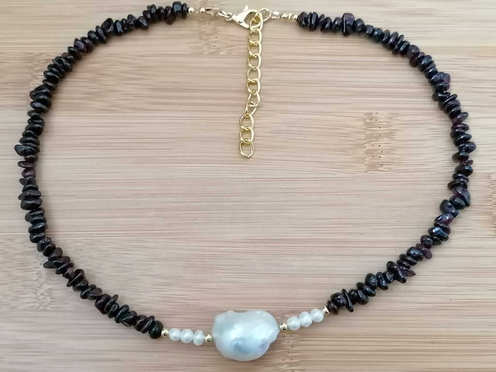 Semi-precious Garnet & Freshwater Pearl Necklace