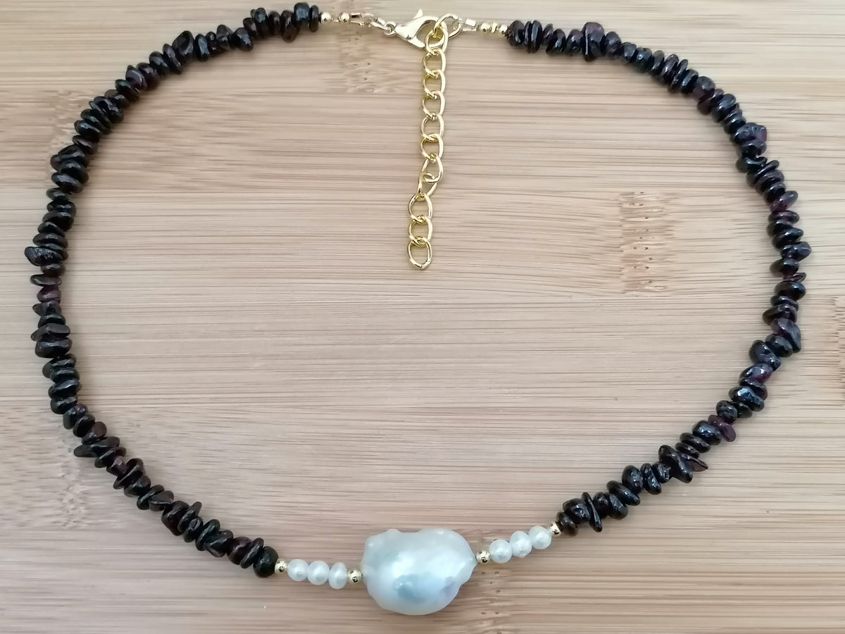 Semi-precious Garnet & Freshwater Pearl Necklace