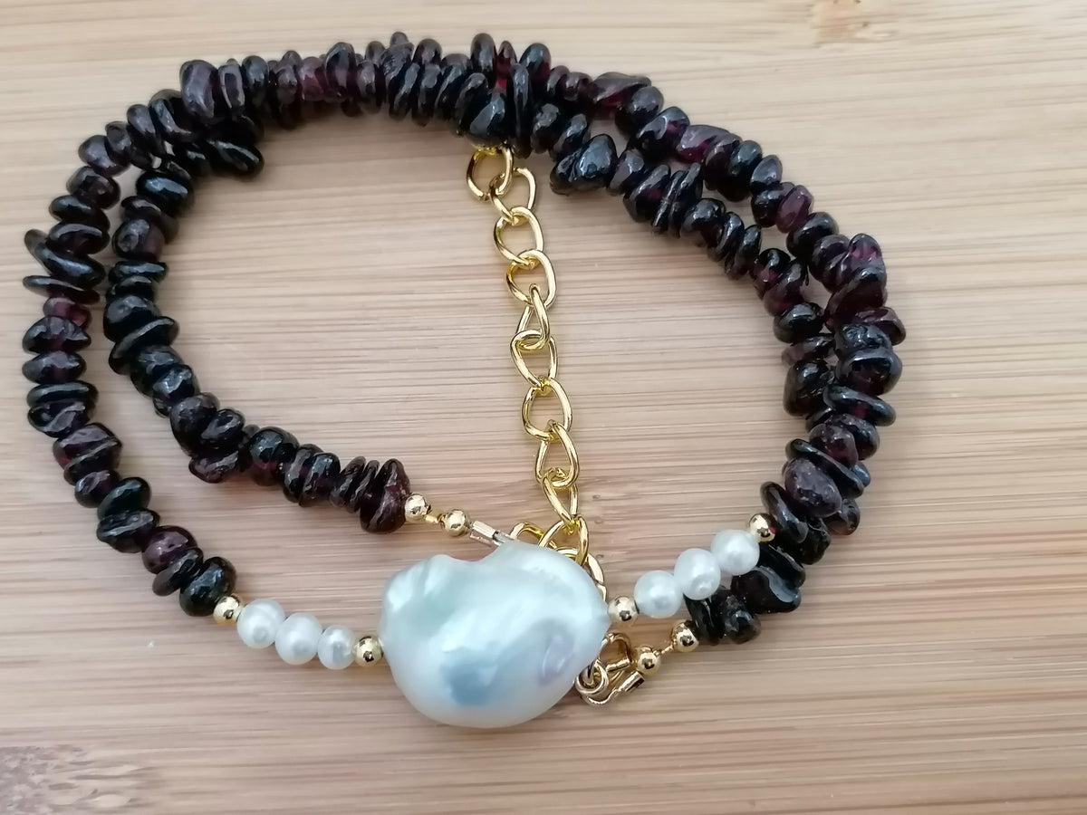 Semi-precious Garnet & Freshwater Pearl Necklace