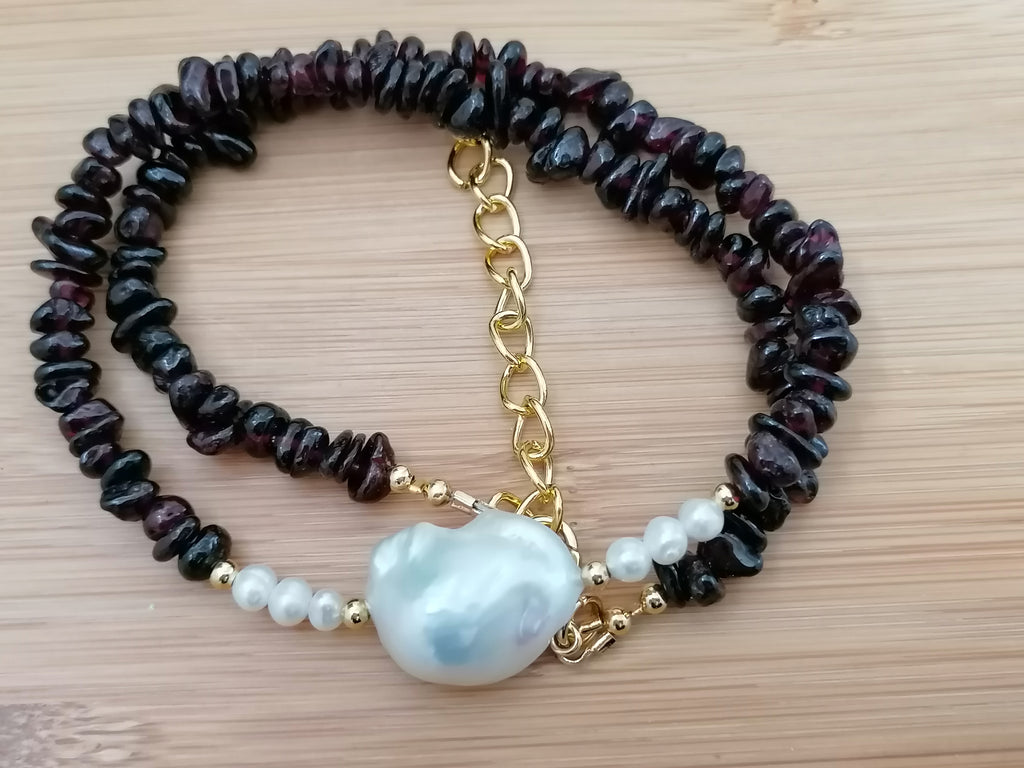 Semi-precious Garnet & Freshwater Pearl Necklace
