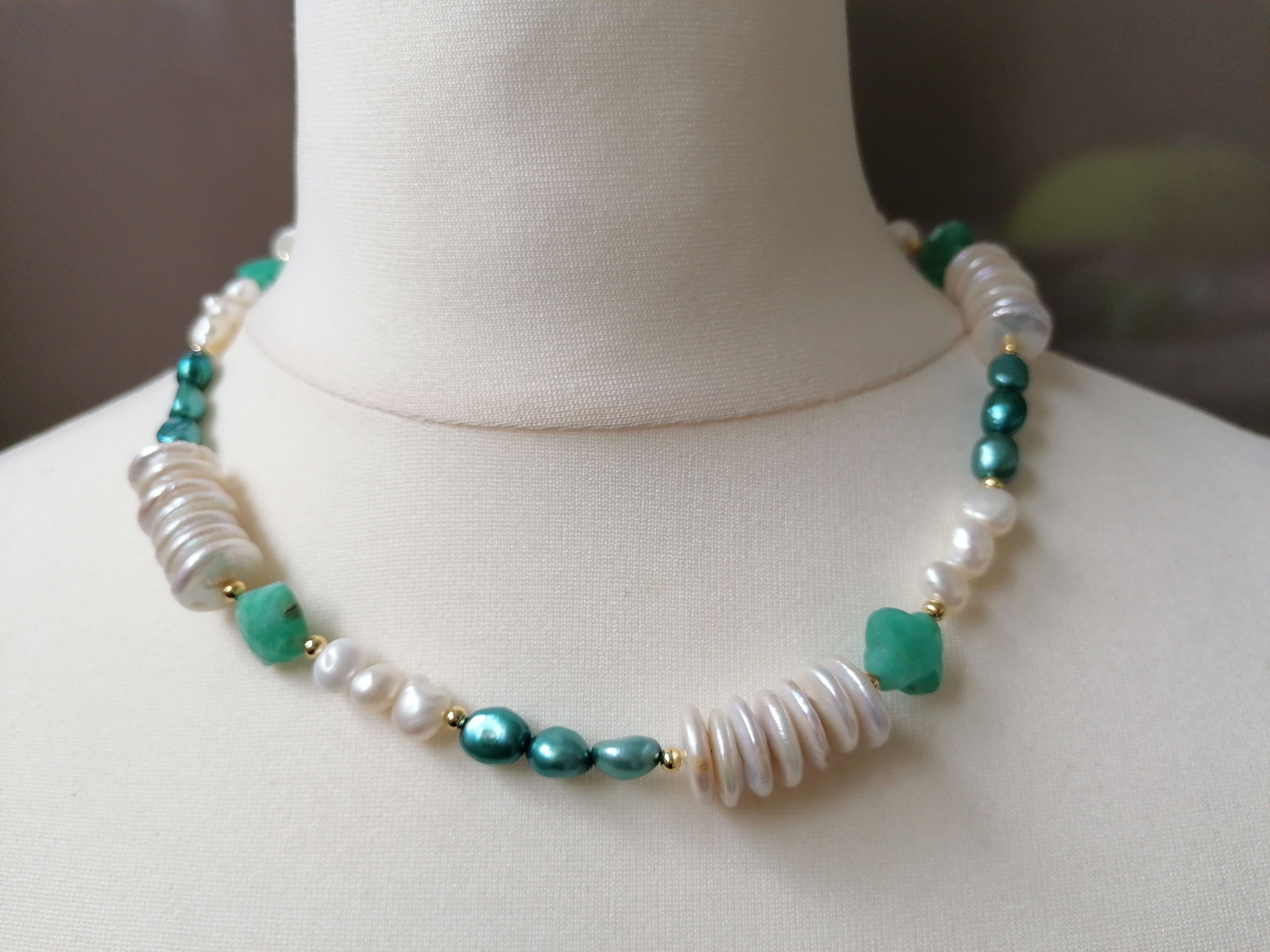 Freshwater Pearl & Russian Amazonite Quatrefoil Necklace