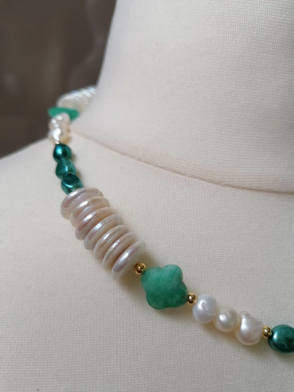 Freshwater Pearl & Russian Amazonite Quatrefoil Necklace