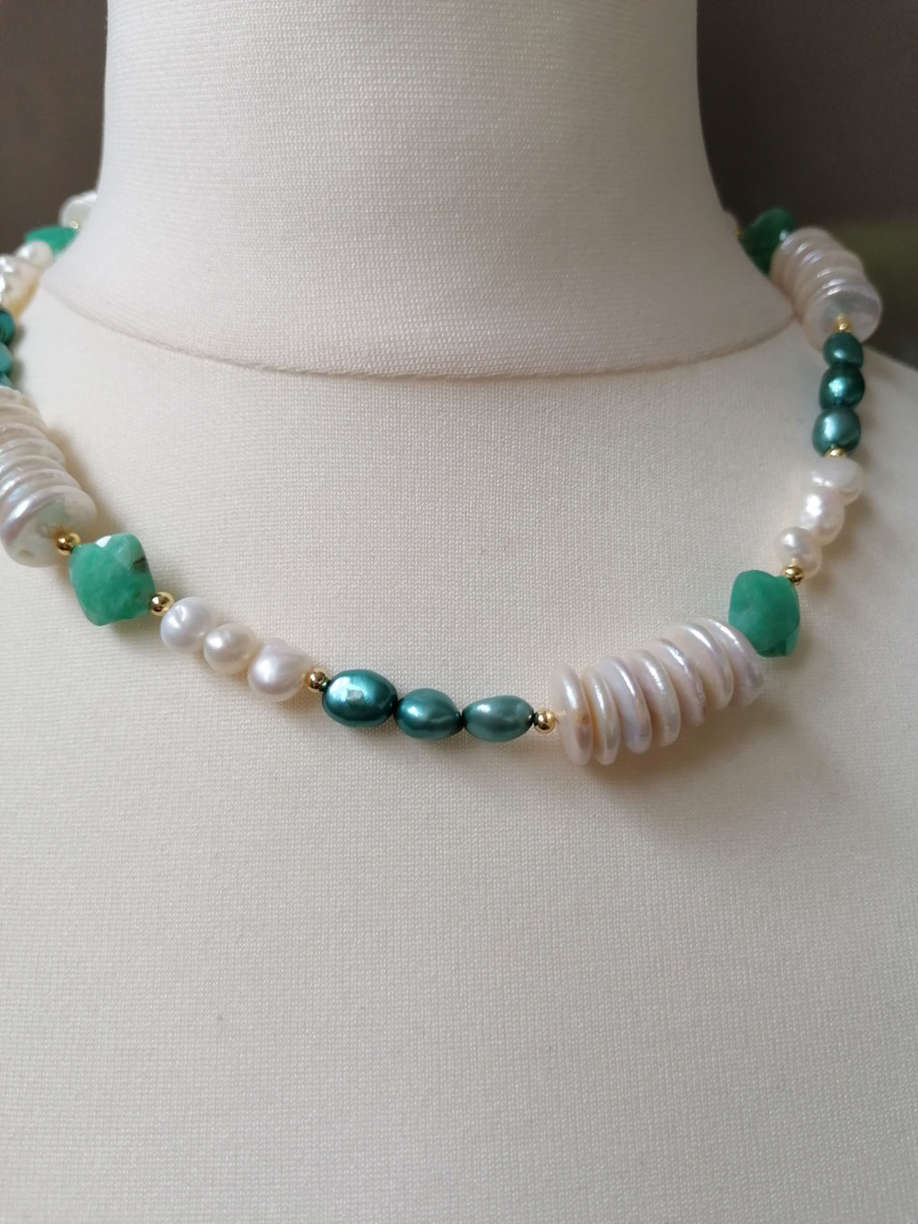 Freshwater Pearl & Russian Amazonite Quatrefoil Necklace