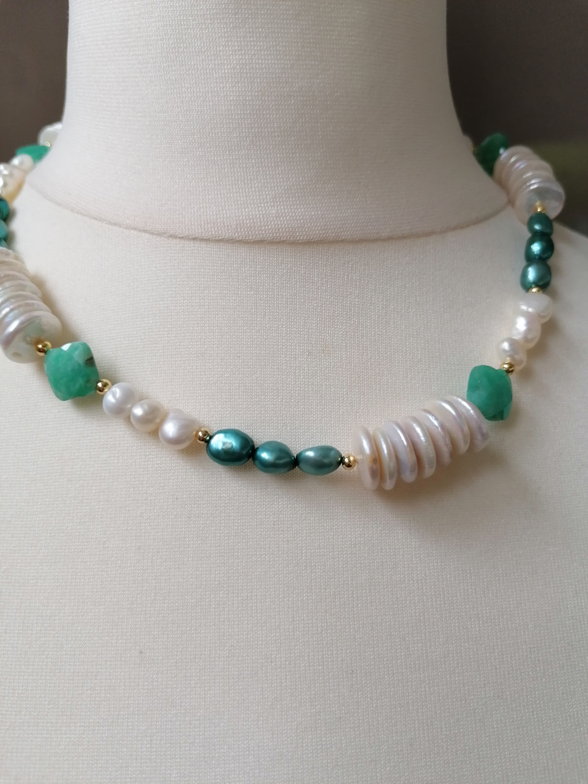 Freshwater Pearl & Russian Amazonite Quatrefoil Necklace