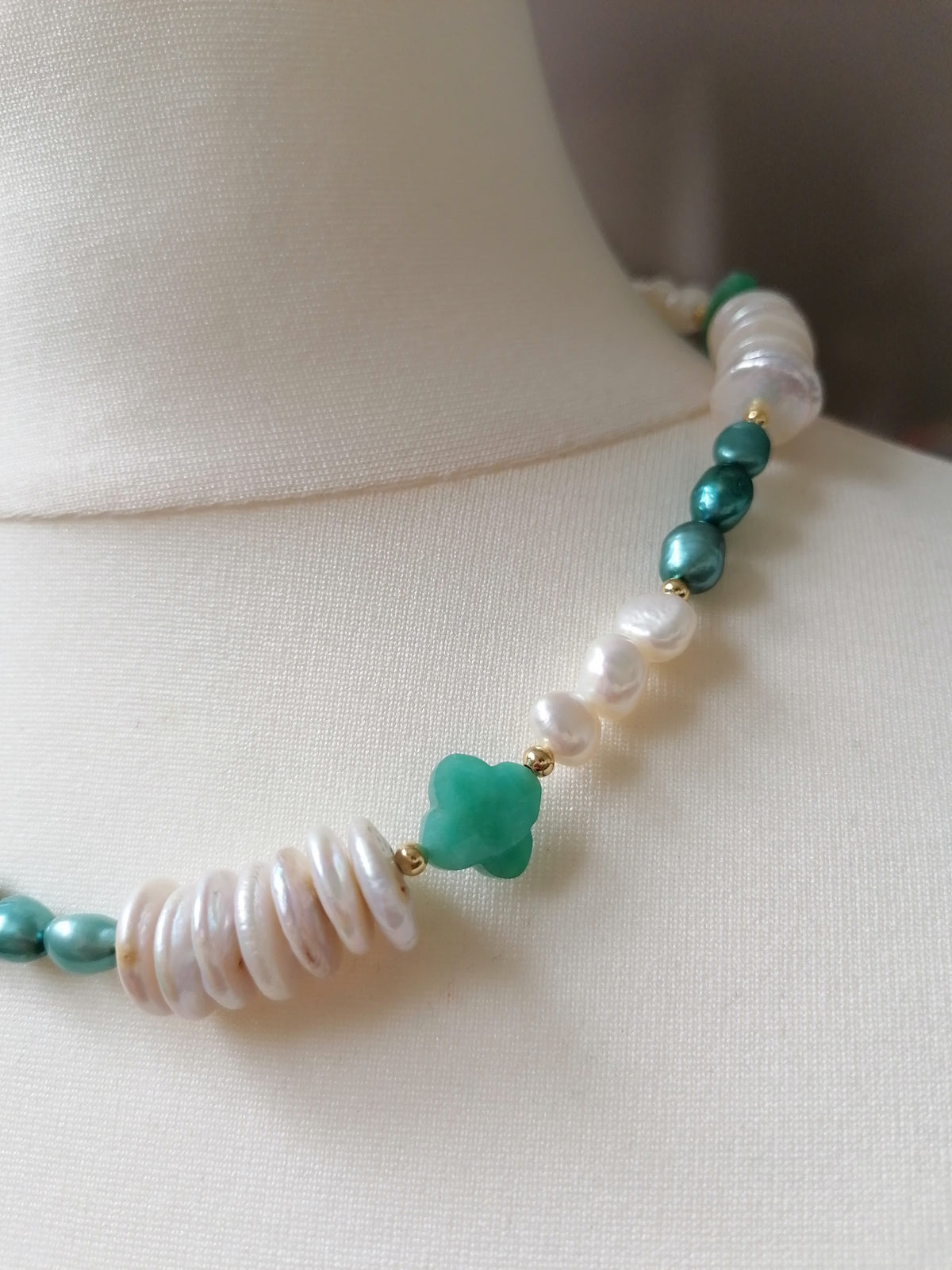 Freshwater Pearl & Russian Amazonite Quatrefoil Necklace