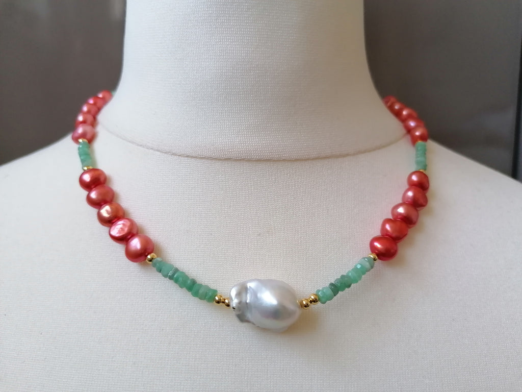 Cultured Freshwater Pearl & Apatite Gemstone Necklace