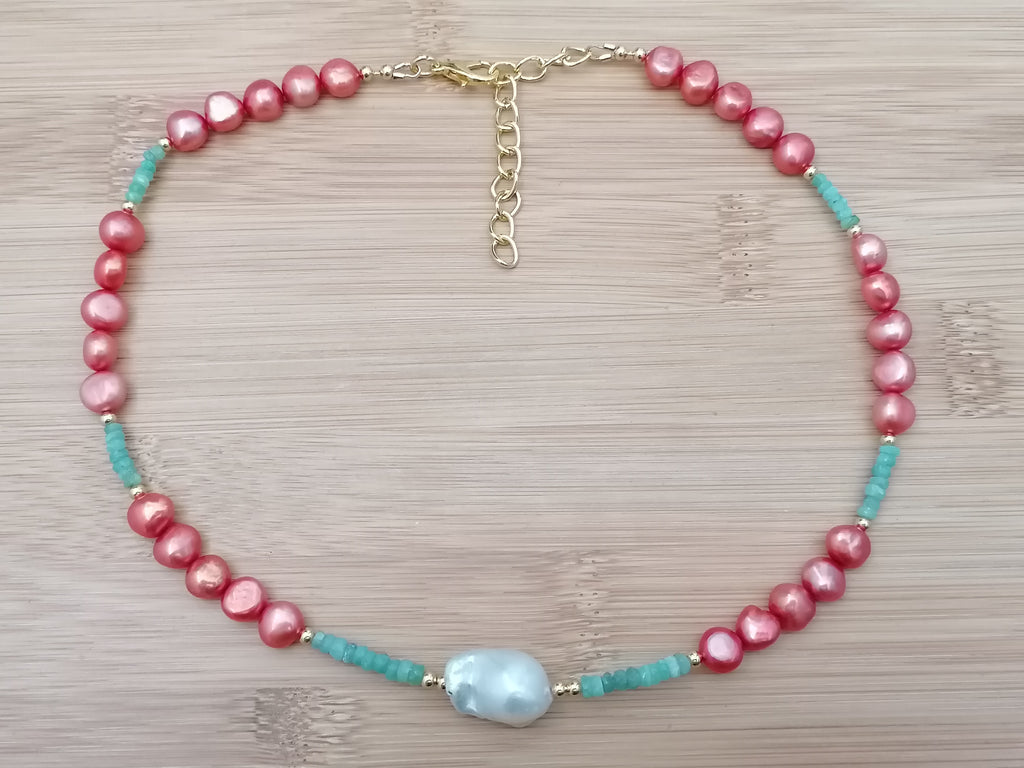 Cultured Freshwater Pearl & Apatite Gemstone Necklace