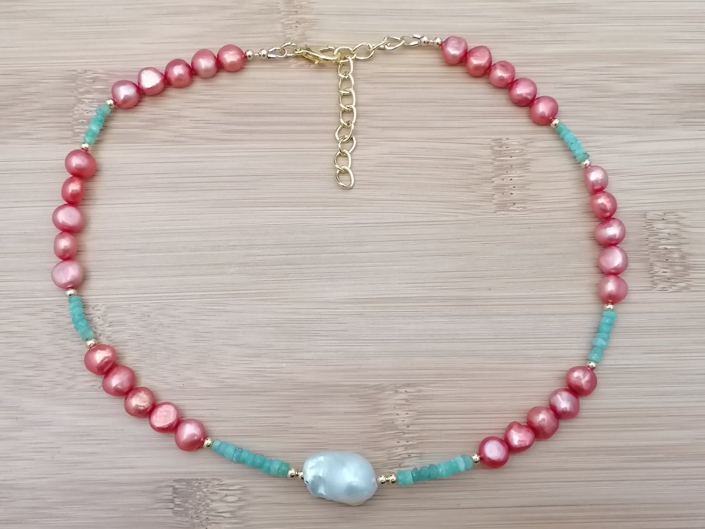 Cultured Freshwater Pearl & Apatite Gemstone Necklace
