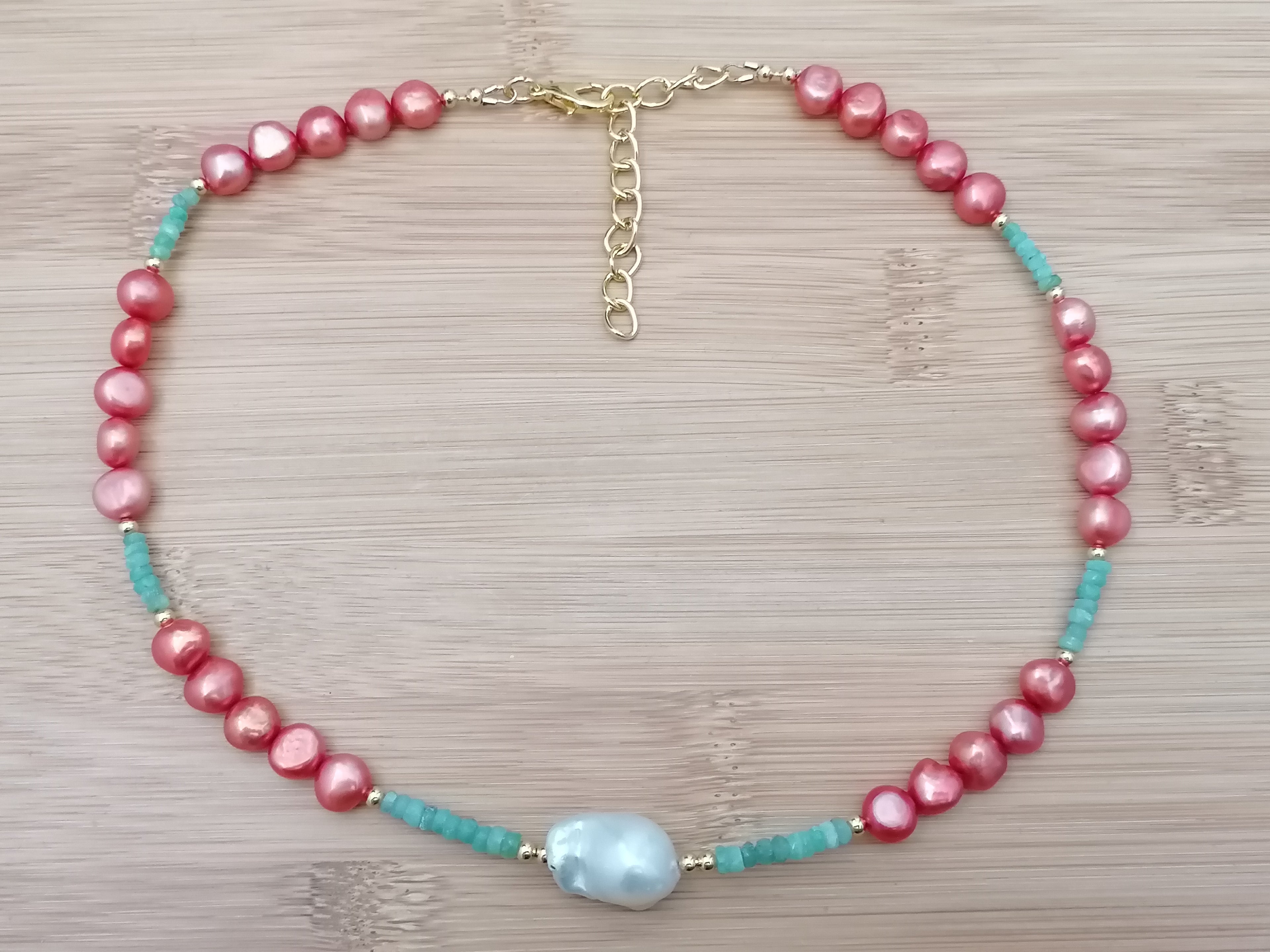 Cultured Freshwater Pearl & Apatite Gemstone Necklace