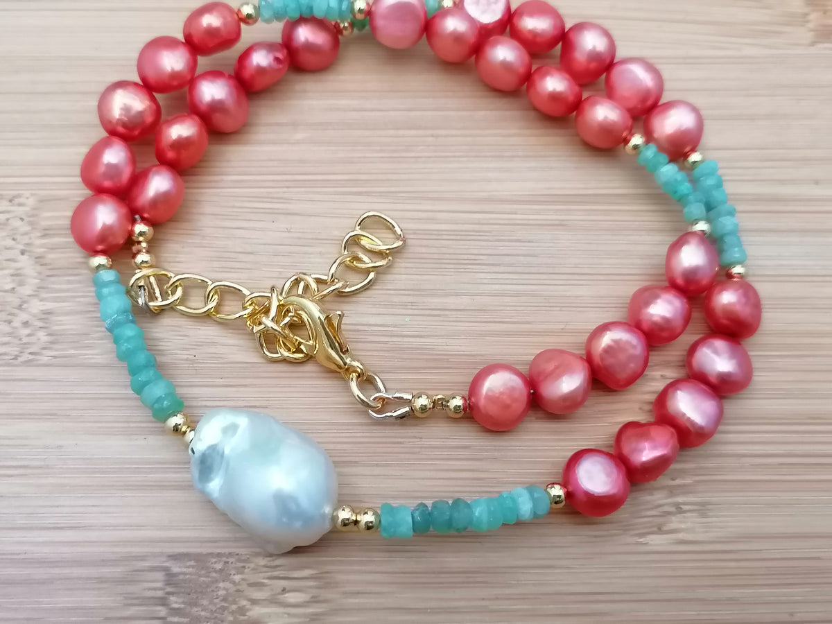 Cultured Freshwater Pearl & Apatite Gemstone Necklace
