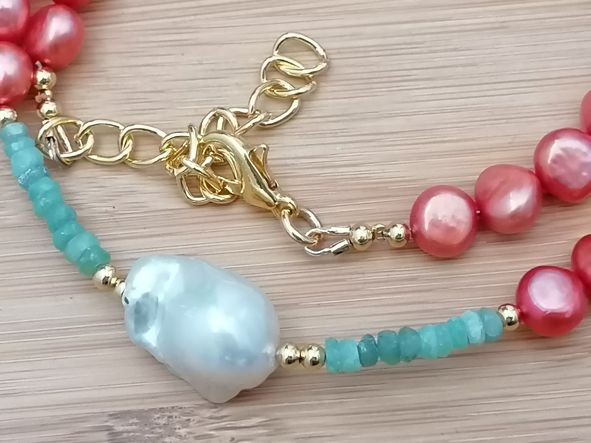 Cultured Freshwater Pearl & Apatite Gemstone Necklace