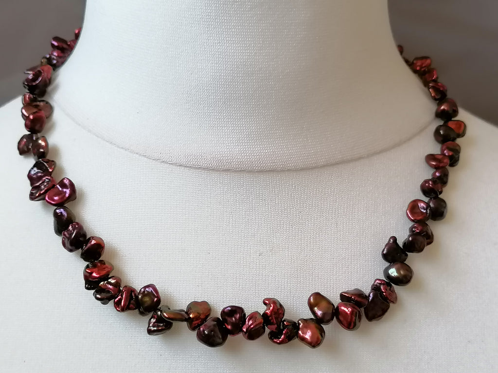 Cultured Freshwater Keshi Pearl Necklace in Chocolate Tones