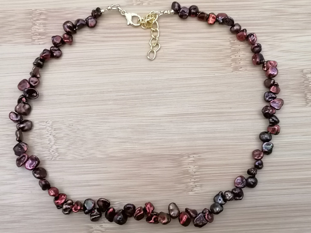 Cultured Freshwater Keshi Pearl Necklace in Chocolate Tones