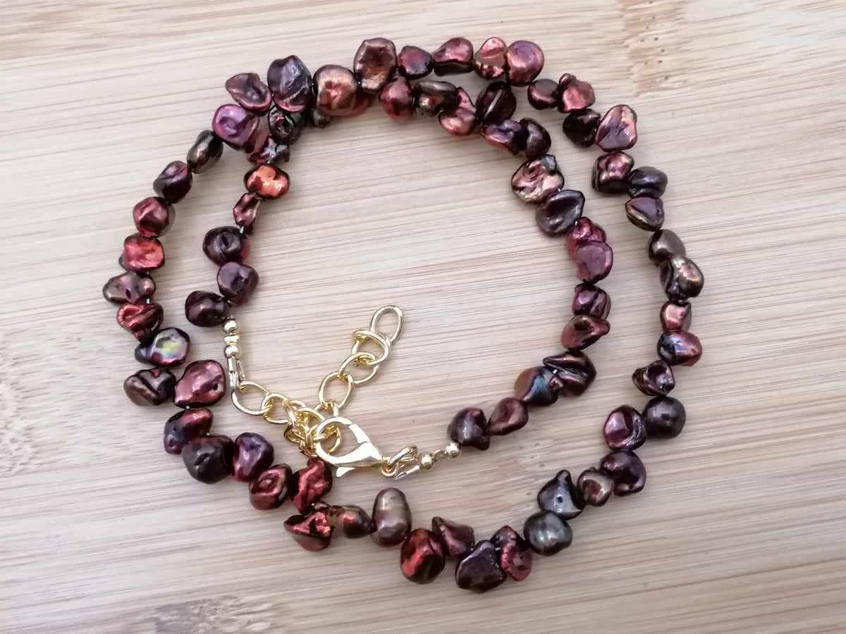 Cultured Freshwater Keshi Pearl Necklace in Chocolate Tones