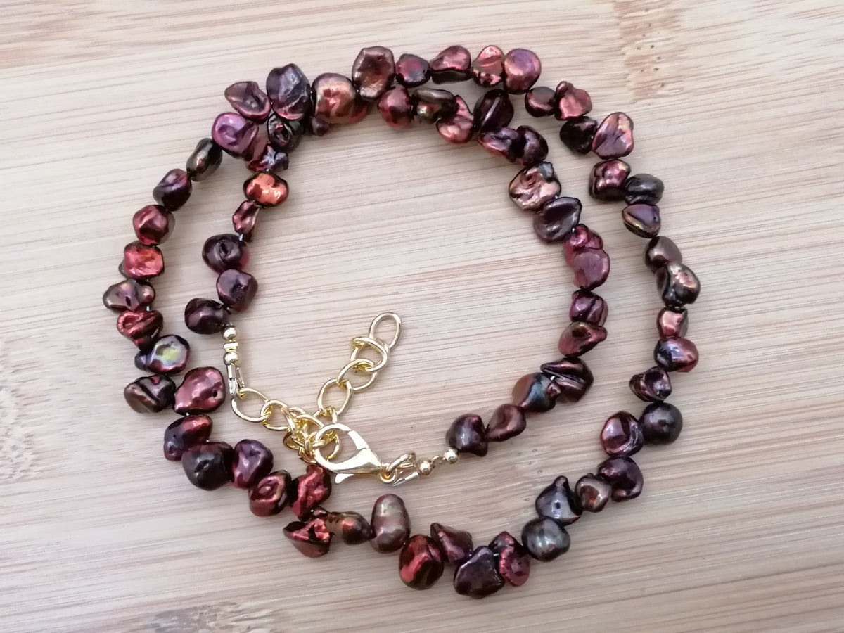 Cultured Freshwater Keshi Pearl Necklace in Chocolate Tones
