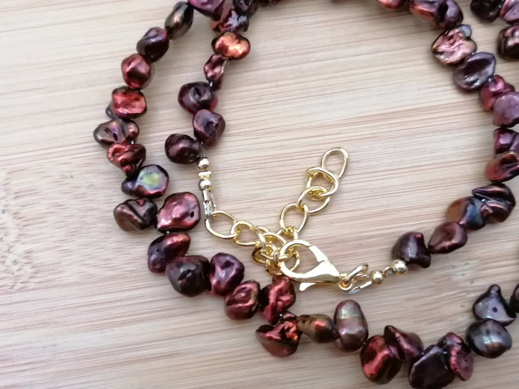 Cultured Freshwater Keshi Pearl Necklace in Chocolate Tones