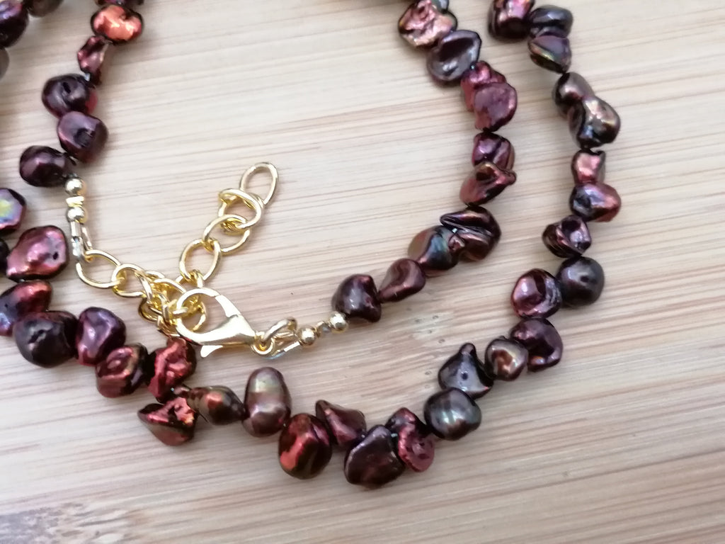 Cultured Freshwater Keshi Pearl Necklace in Chocolate Tones