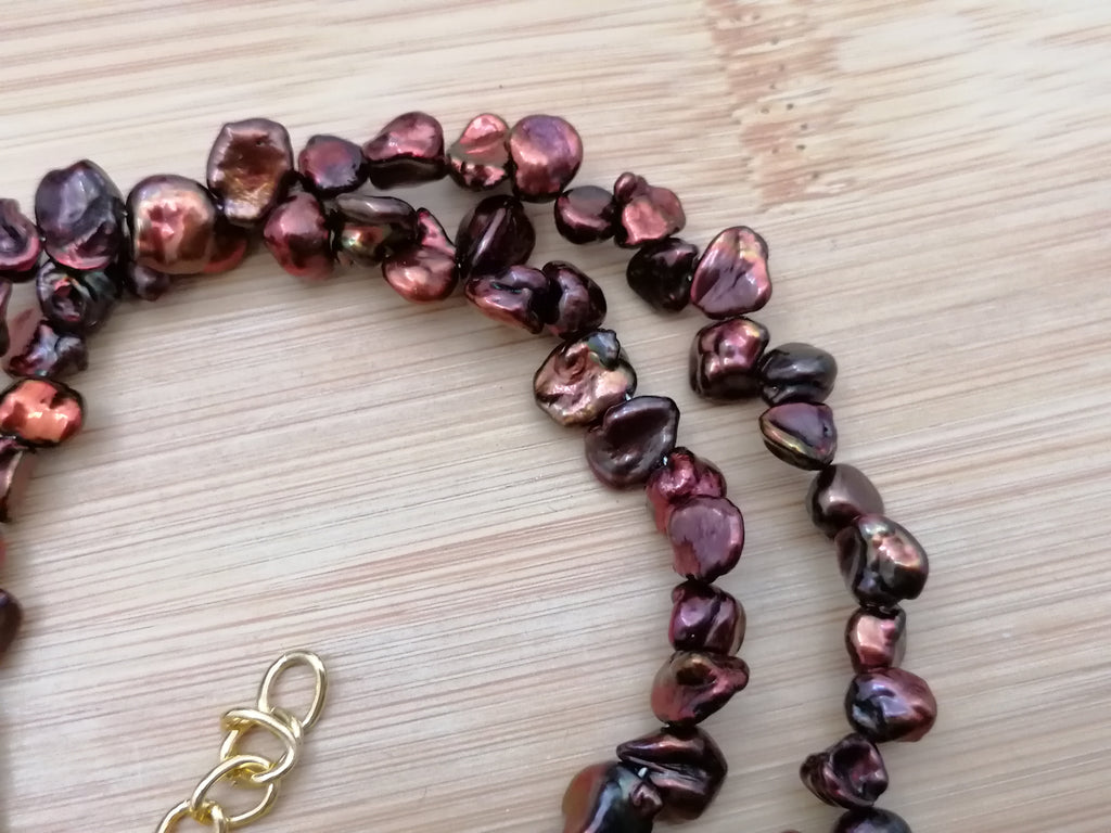 Cultured Freshwater Keshi Pearl Necklace in Chocolate Tones