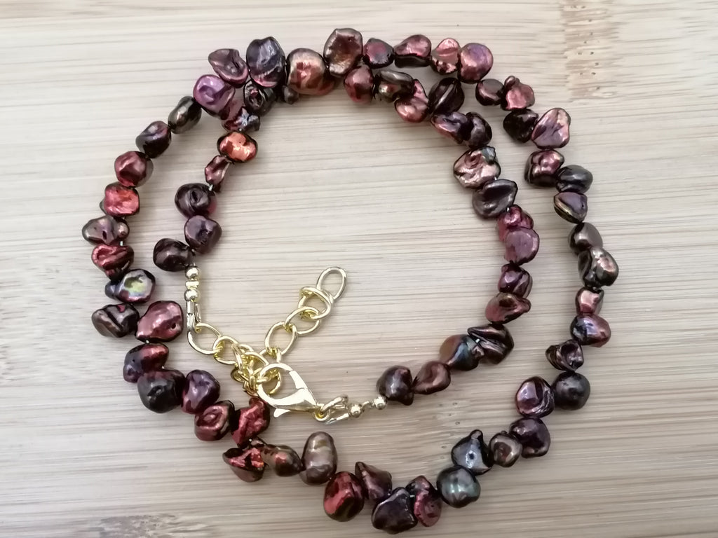 Cultured Freshwater Keshi Pearl Necklace in Chocolate Tones