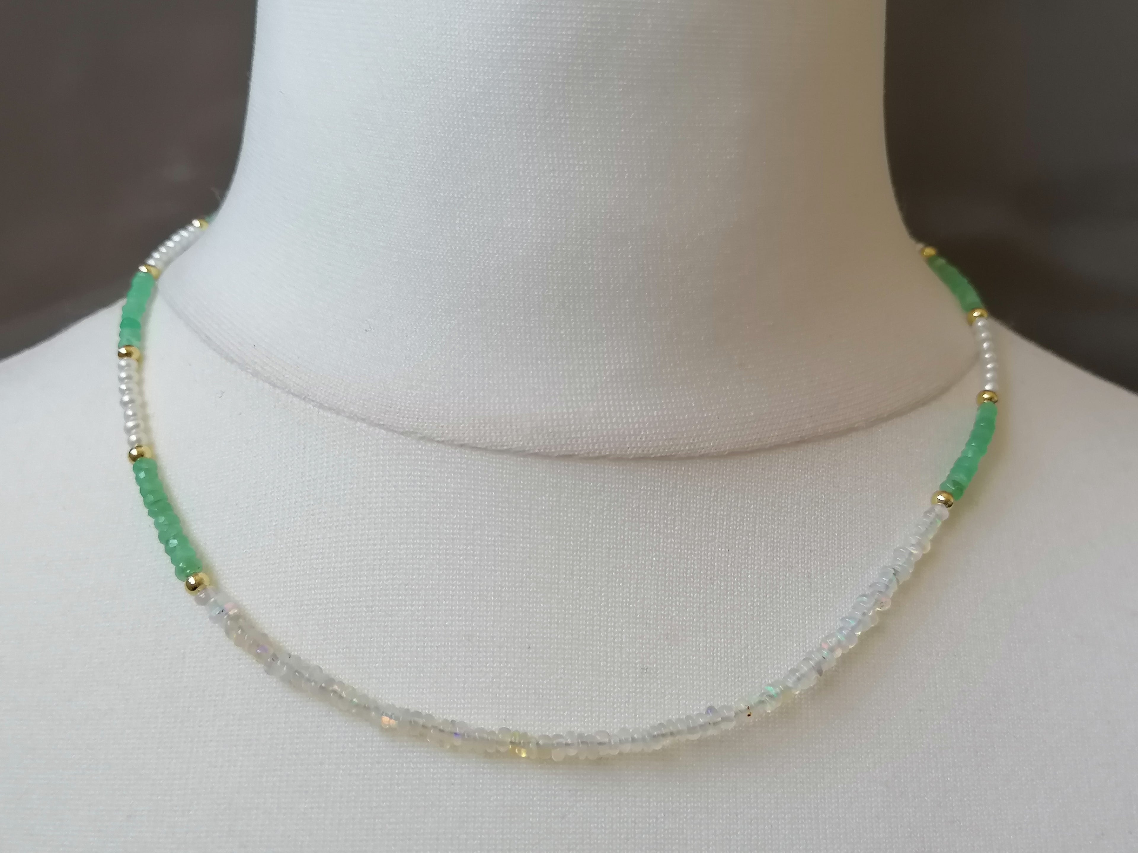 Ethiopian Opal, Freshwater Seed Pearl & Apatite Gemstone Necklace