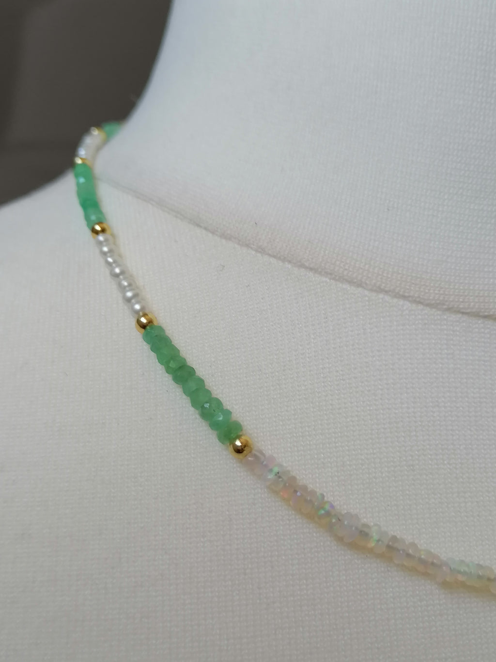 Ethiopian Opal, Freshwater Seed Pearl & Apatite Gemstone Necklace