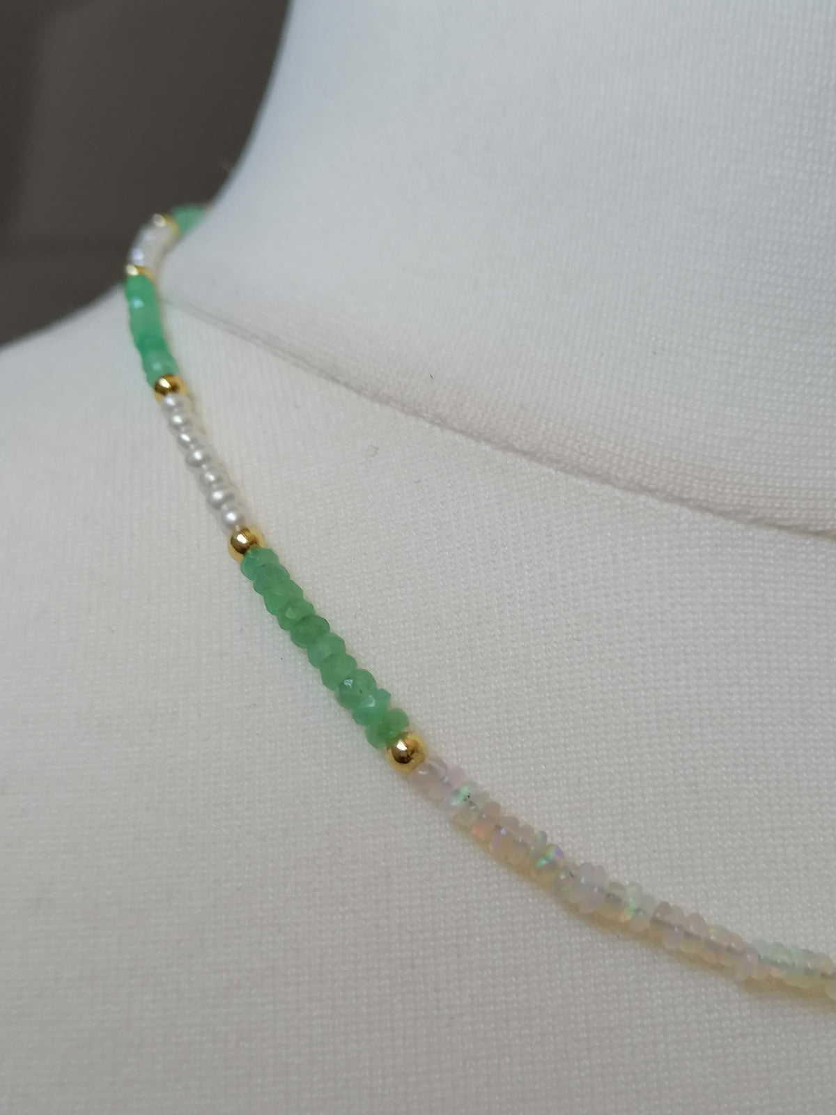 Ethiopian Opal, Freshwater Seed Pearl & Apatite Gemstone Necklace