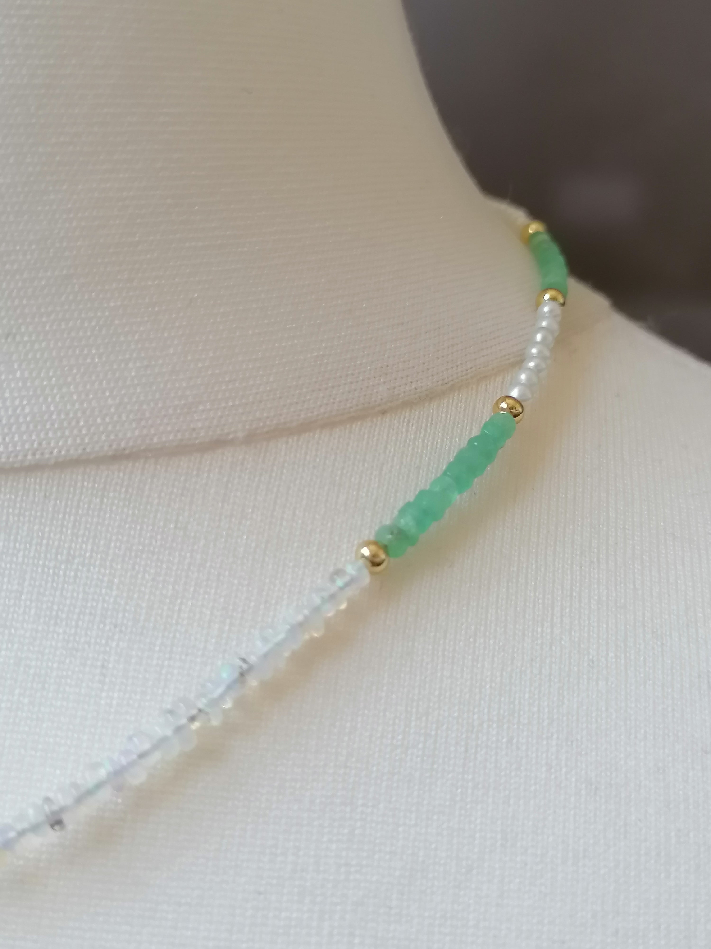 Ethiopian Opal, Freshwater Seed Pearl & Apatite Gemstone Necklace