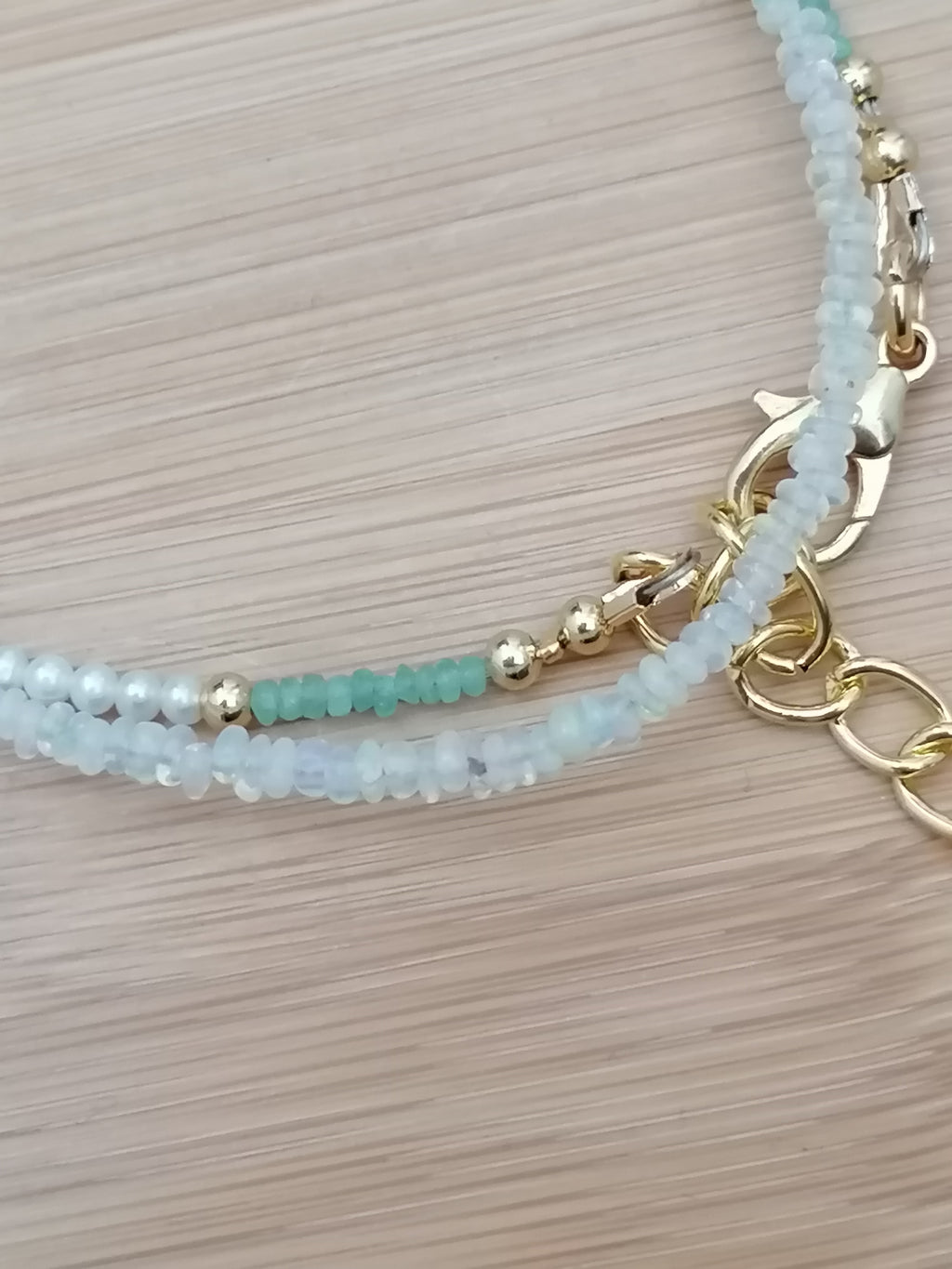 Ethiopian Opal, Freshwater Seed Pearl & Apatite Gemstone Necklace