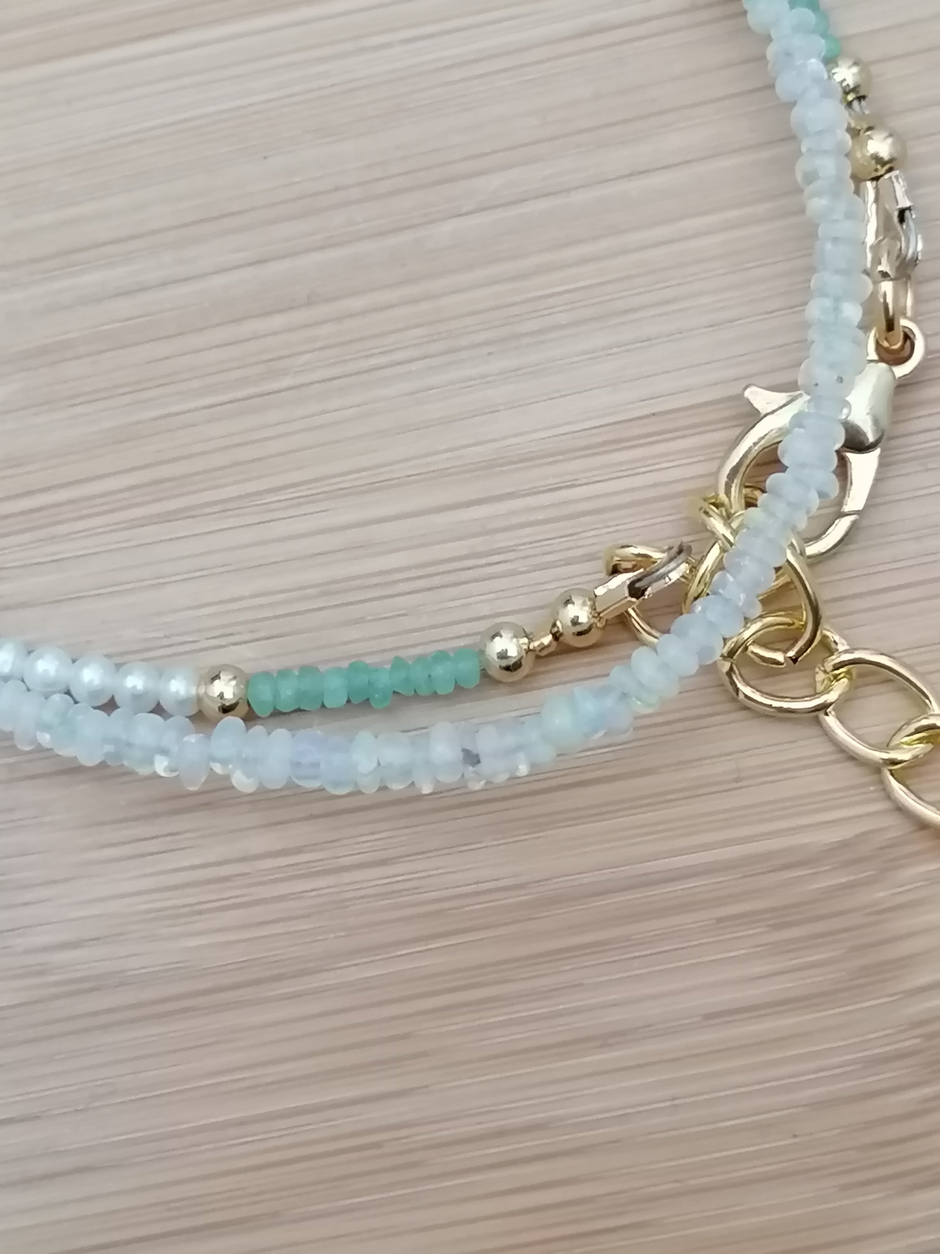Ethiopian Opal, Freshwater Seed Pearl & Apatite Gemstone Necklace