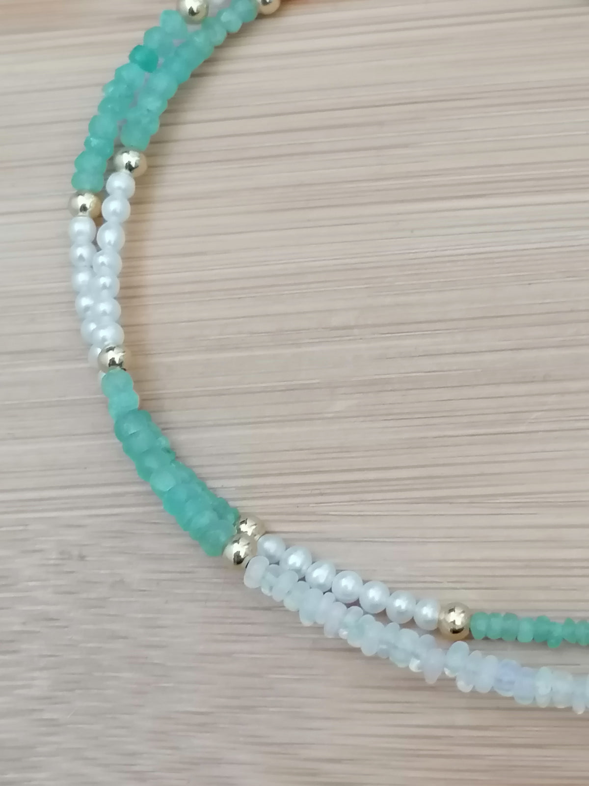 Ethiopian Opal, Freshwater Seed Pearl & Apatite Gemstone Necklace