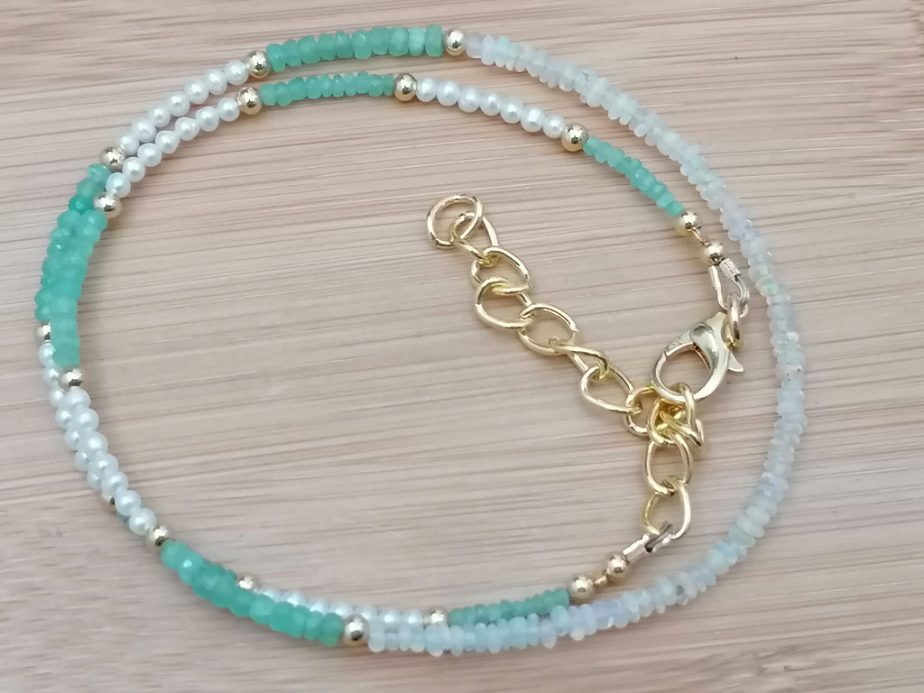 Ethiopian Opal, Freshwater Seed Pearl & Apatite Gemstone Necklace
