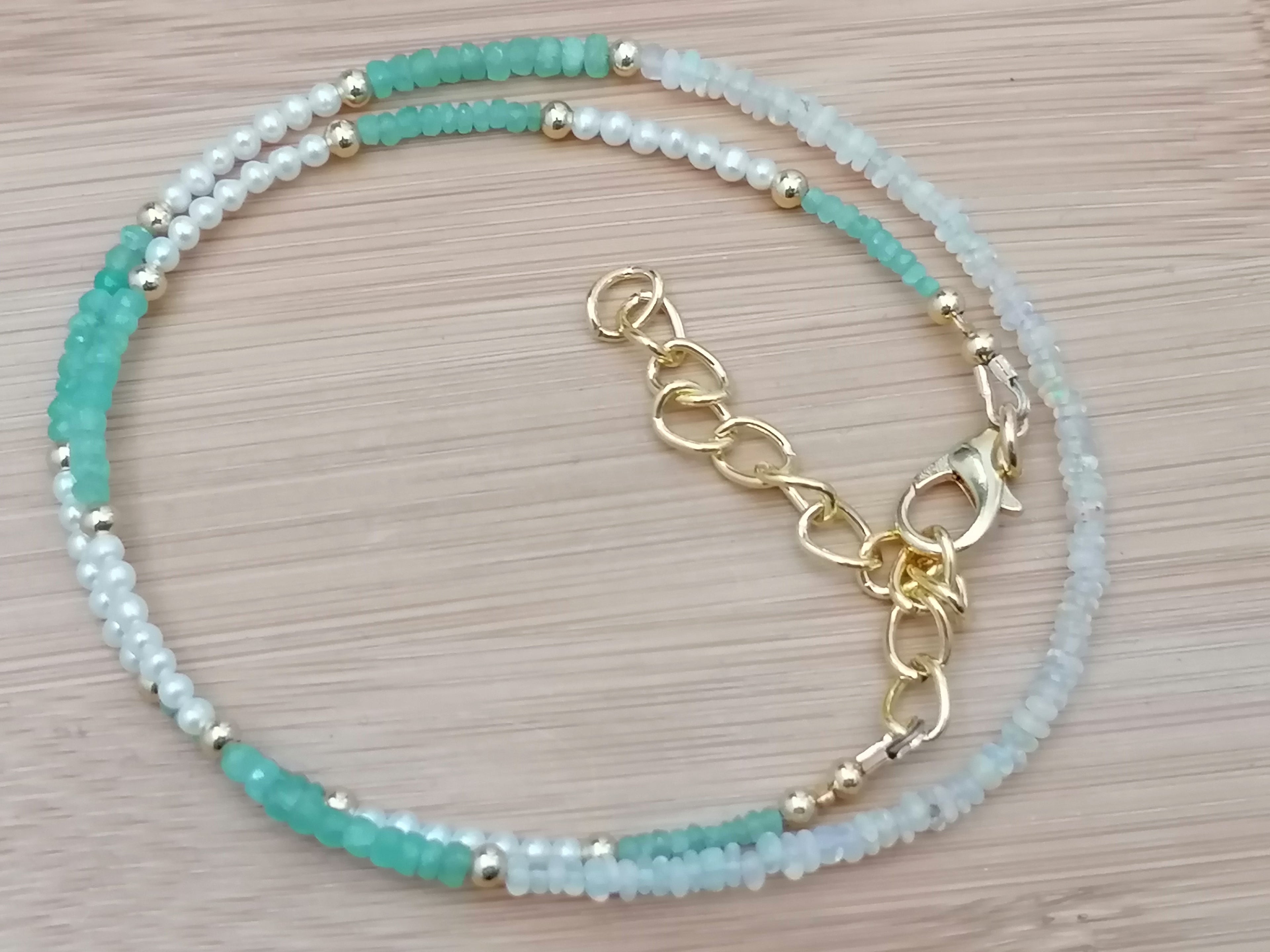Ethiopian Opal, Freshwater Seed Pearl & Apatite Gemstone Necklace