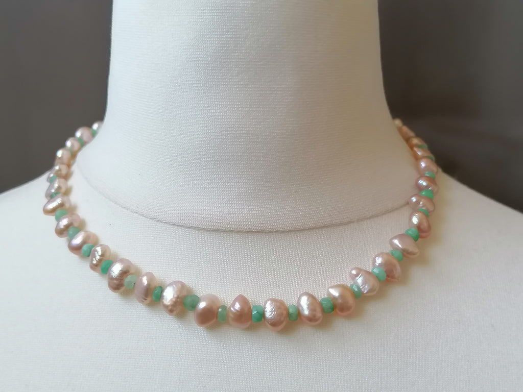 Cultured Freshwater Pearl & Apatite Gemstone Necklace