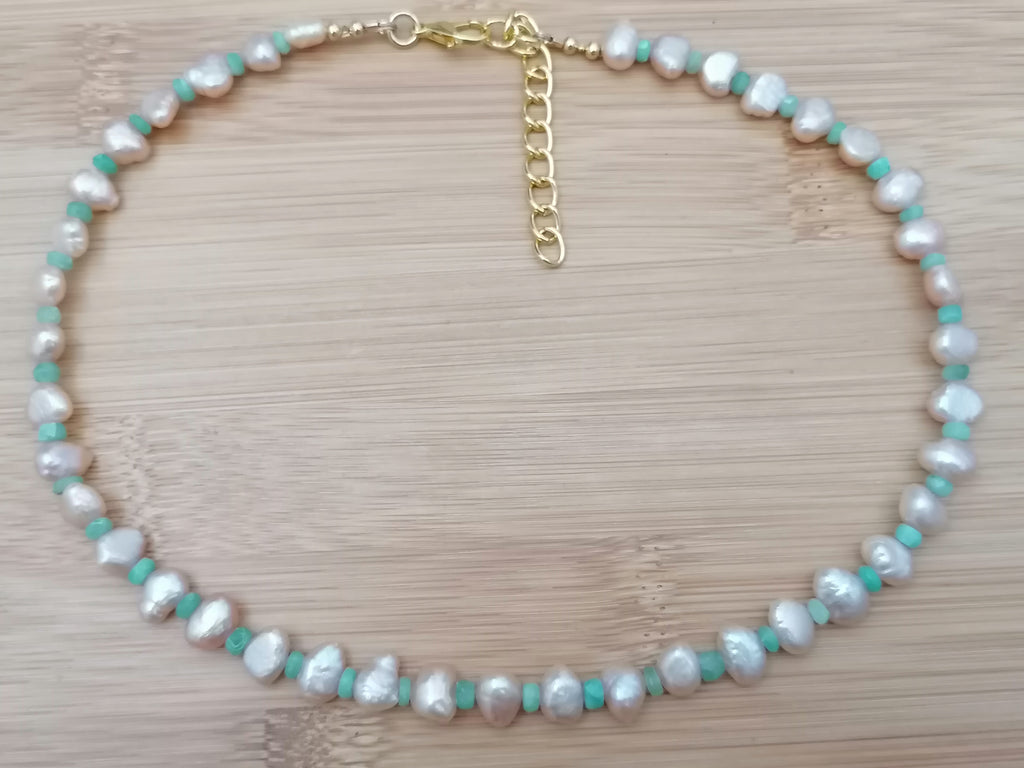 Cultured Freshwater Pearl & Apatite Gemstone Necklace