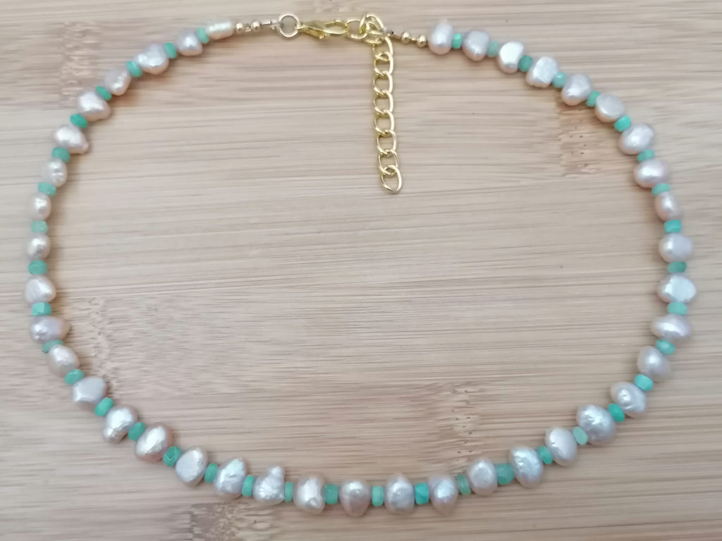 Cultured Freshwater Pearl & Apatite Gemstone Necklace