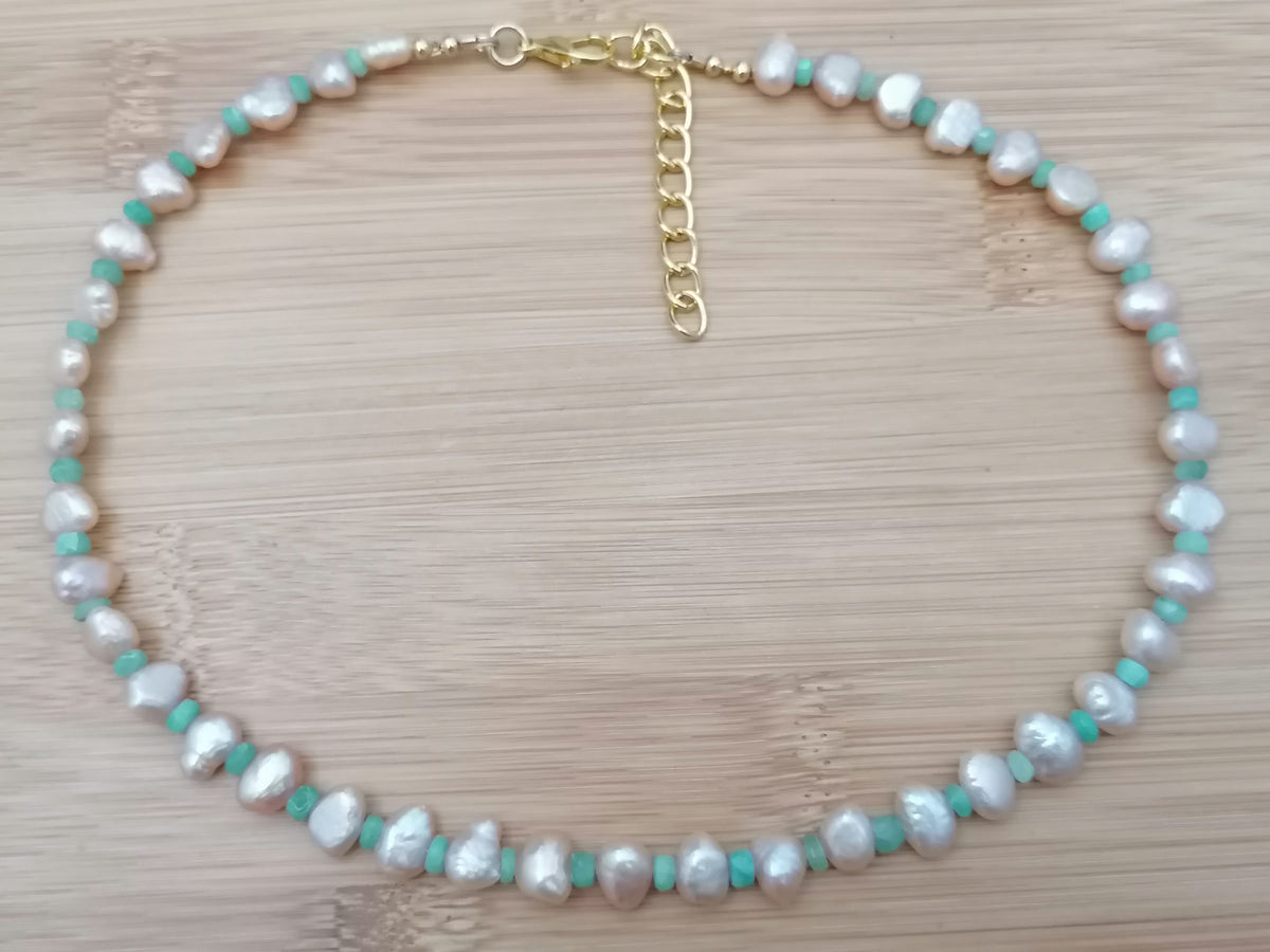 Cultured Freshwater Pearl & Apatite Gemstone Necklace