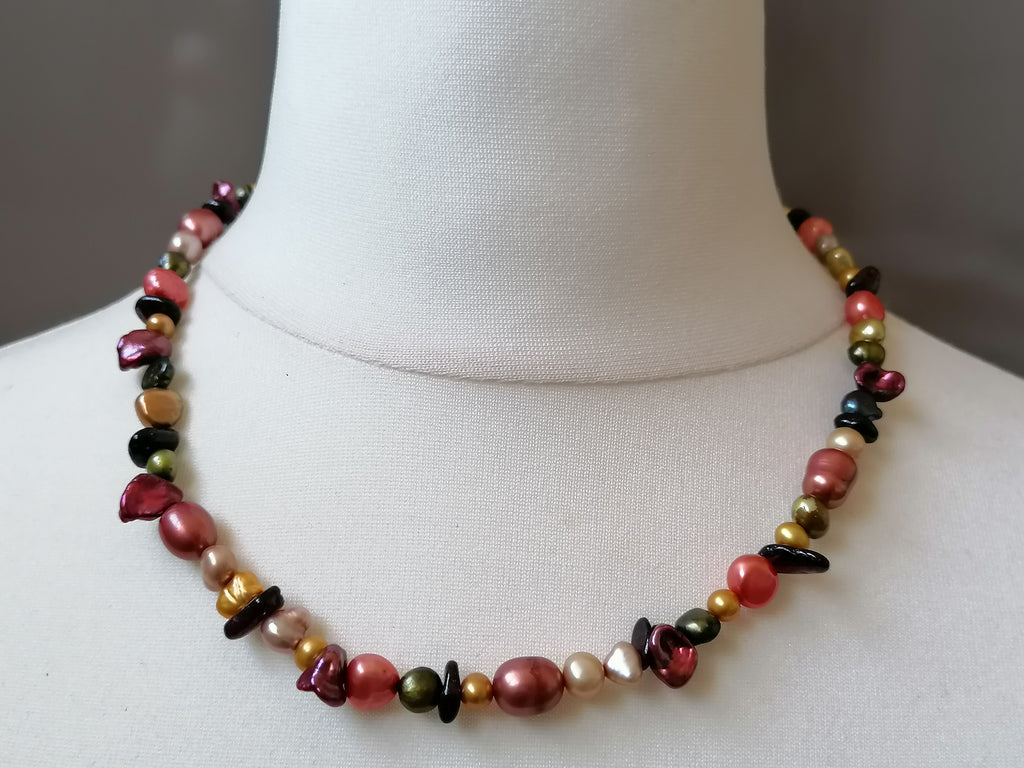 Multicolour Cultured Freshwater Pearl & Garnet Necklace