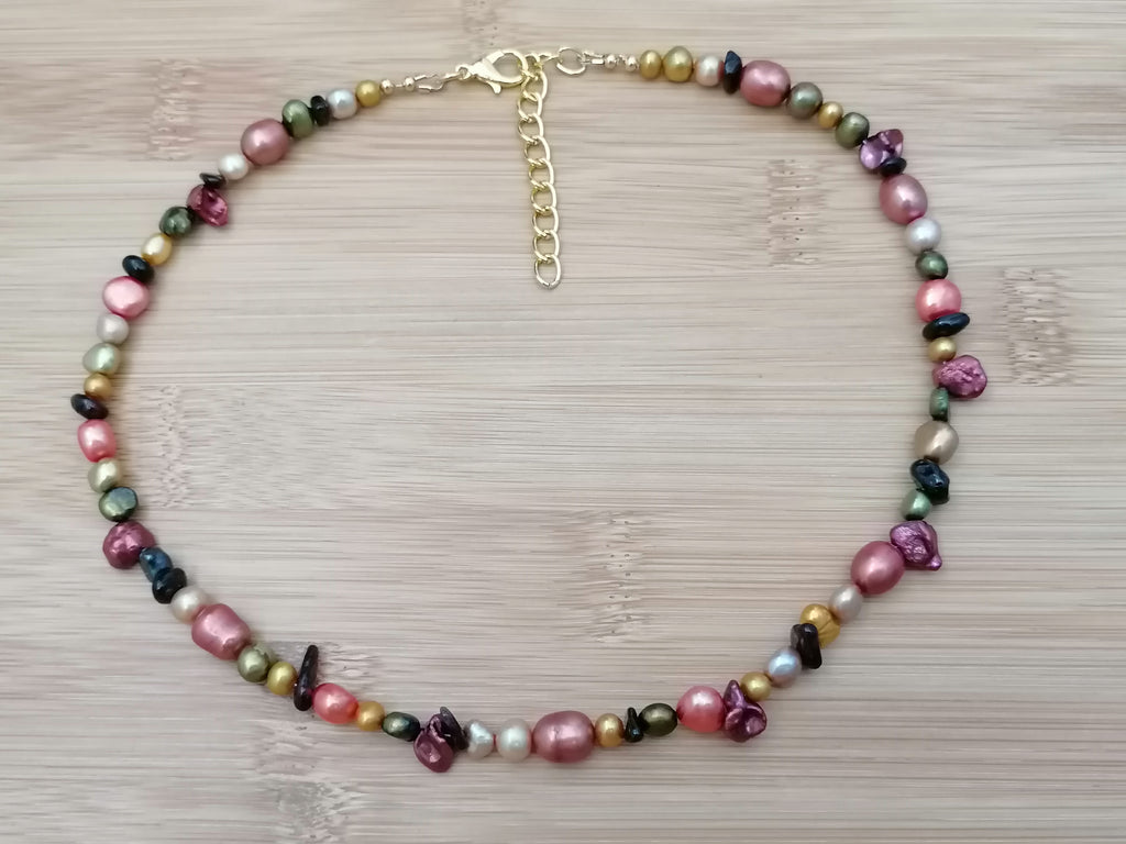 Multicolour Cultured Freshwater Pearl & Garnet Necklace