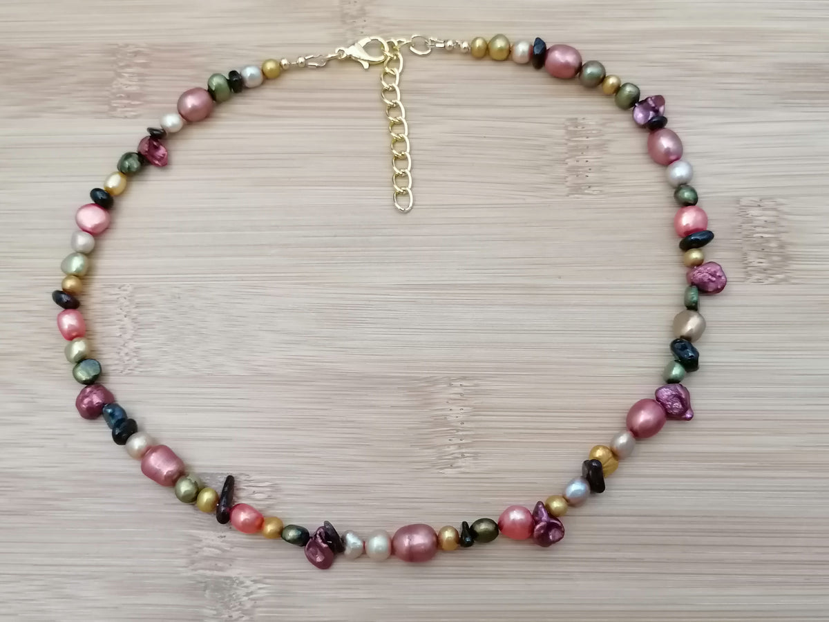 Multicolour Cultured Freshwater Pearl & Garnet Necklace