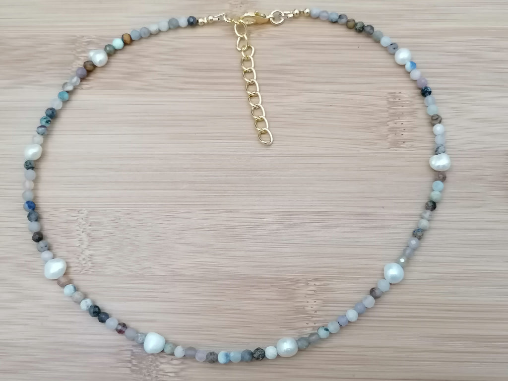 Semi-Precious Gemstone & Cultured Freshwater Pearl Necklace